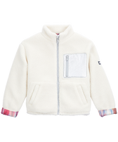 Girls High-Neck Jacket Ikat Off white front view