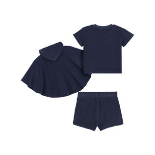 Conjunto en tejido terry de color liso para bebé Azul marino vista trasera desgastada