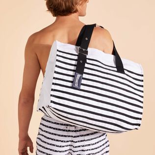Big Beach Bag Rayures Black/white Vorderseite getragene Ansicht