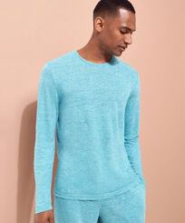 Unisex Linen Jersey T-Shirt Solid Heather azure vista frontal desgastada