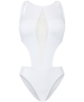 Trikini de una sola pieza de color liso con gráfico para mujer Blanco vista frontal