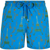 Pantaloncini mare uomo ricamati Poulpes Eiffel - Edizione limitata Hawaii blue vista frontale