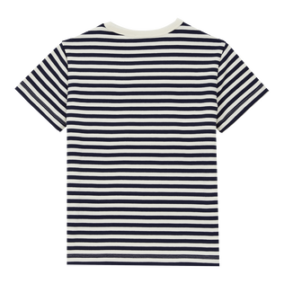 T-shirt marinière en coton organique garçon Marine / blanc vue de dos