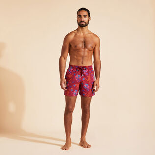 Men Swim Shorts Embroidered Medusa Flowers - Limited Edition Merlot vista frontal desgastada