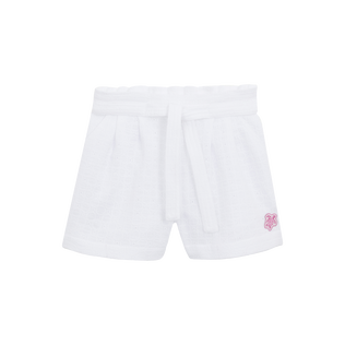 Girls Cotton  Embroidered Bermuda Shorts White front view