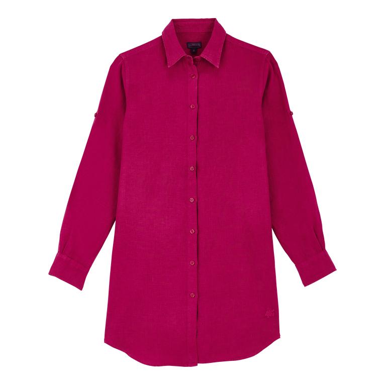 Women Linen Shirt Dress Solid - Fragance - Red - Size M - Vilebrequin