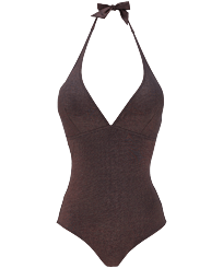 女士 Changeant Shiny 挂脖式连体泳衣 Burgundy 正面图
