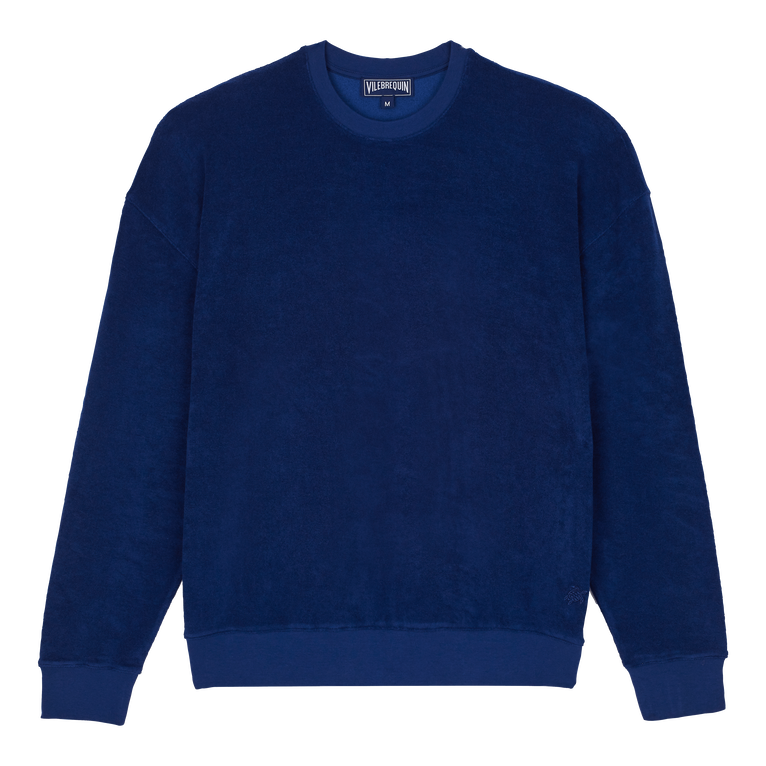 Sweat En Éponge Col Rond Homme Uni Logo Vilebrequin Brodé Dans Le Dos - Sweet - Bleu