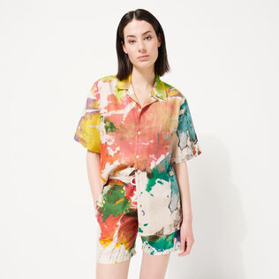 Camisa de bolos de lino con estampado Gra para hombre - Vilebrequin x John M Armleder Multicolores detalles vista 6