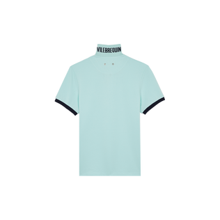 Men Organic Cotton Pique Polo Shirt Solid Pacific back view
