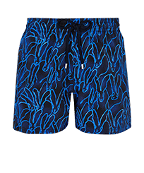Men Swim Trunks Stretch Gershwin Vilebrequin x Hunt Slonem - USA Exclusive Print Navy front view