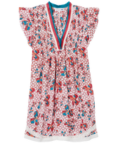 Women Mini Dress Iris Lace- Vilebrequin x Poupette St Barth Poppy red front view