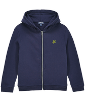 Boys Hooded Front Zip Sweatshirt Placed Embroidery Tortue Back Navy front view
