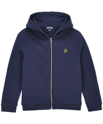Boys Front Zip Sweatshirt Placed Embroidery Tortue Back Navy front view