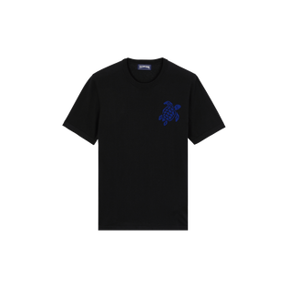 Camiseta de algodón con estampado Jacquard Turtle para hombre Negro vista frontal