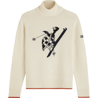 Dolcevita uomo in lana jacquard Off white vista frontale