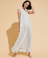 Women Long Tencel Cover-Up Beach Dress Dentelles White front worn view