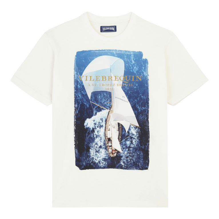 Vilebrequin Men Cotton T-shirt Sailing Boat From The Sky - Portisol - White - Size XXL