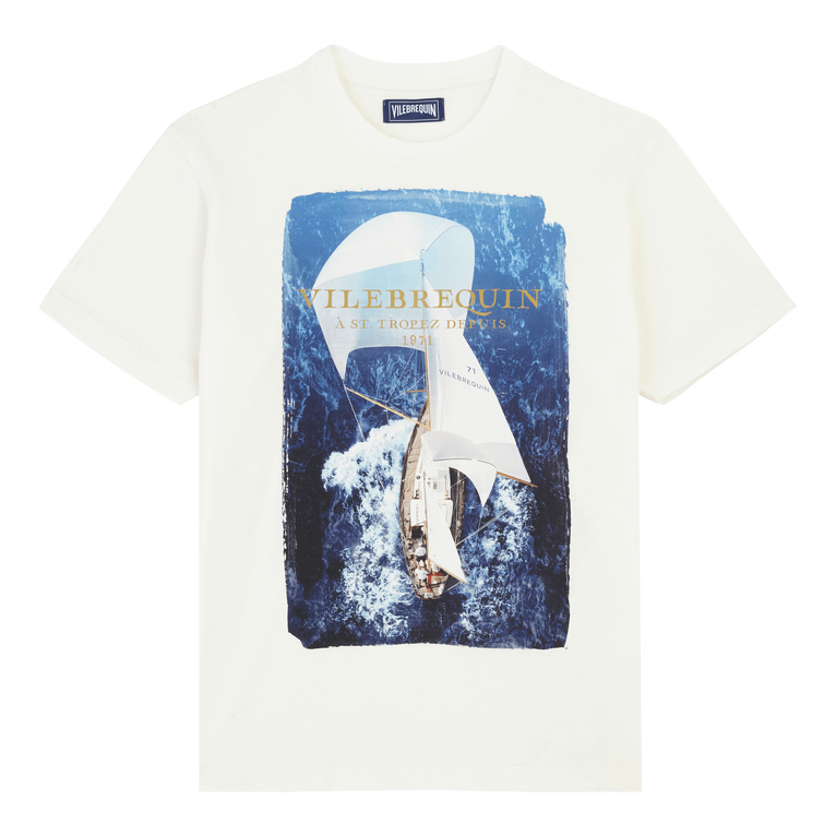 Men Cotton T-shirt Sailing Boat From The Sky - Tee Shirt - Portisol - White - Size XXL - Vilebrequin