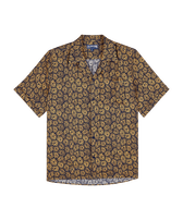 Men Linen Bowling Shirt Carapaces Navy front view