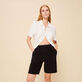 Unisex Terry Bermuda Solid Black front worn view
