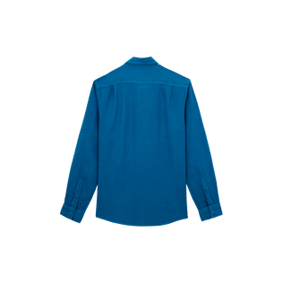 Camicia uomo in lino tinta unita Peacock vista posteriore