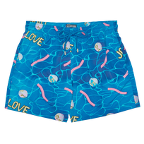 Men Stretch Short Swim Shorts Side Ways - Vilebrequin x Joel Mesler Hawaii blue 正面图