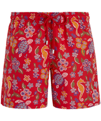 Men Swim Shorts Mosaïque Mohnrot Vorderansicht