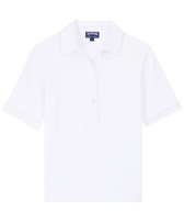 Women Terry Polo Solid White front view