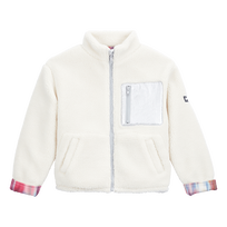 Girls High-Neck Jacket Ikat Off white front view
