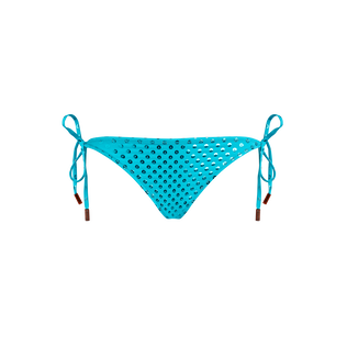Women Side Tie Bikini Bottom Relief Sparkling Disco green 正面图
