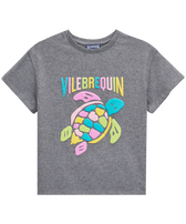 T-shirt en coton fille broderie placée Gommy Multicolore Turtles  Anthracite chine vue de face