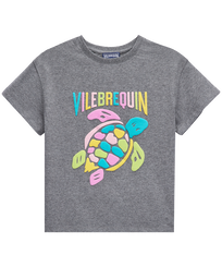 Girls Cotton T-shirt Multicolor Turtle Placed Heather anthracite front view