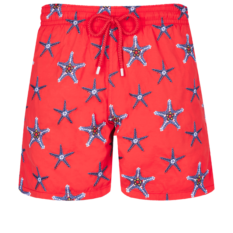 Men Swim Shorts Embroidered Starfish Dance - Swimming Trunk - Mistral - Red