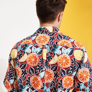 Chemise Bowling en lin homme Presse Citron Bourgogne vue de détail 2