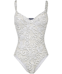 Bañador de una sola pieza con estampado Dentelles para mujer Blanco vista frontal