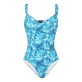 Women One-piece Swimsuit Flowers Tie & Dye Navy front view