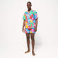 Men Linen Bowling Shirt Faces In Places - Vilebrequin x Kenny Scharf Multicolor back worn view