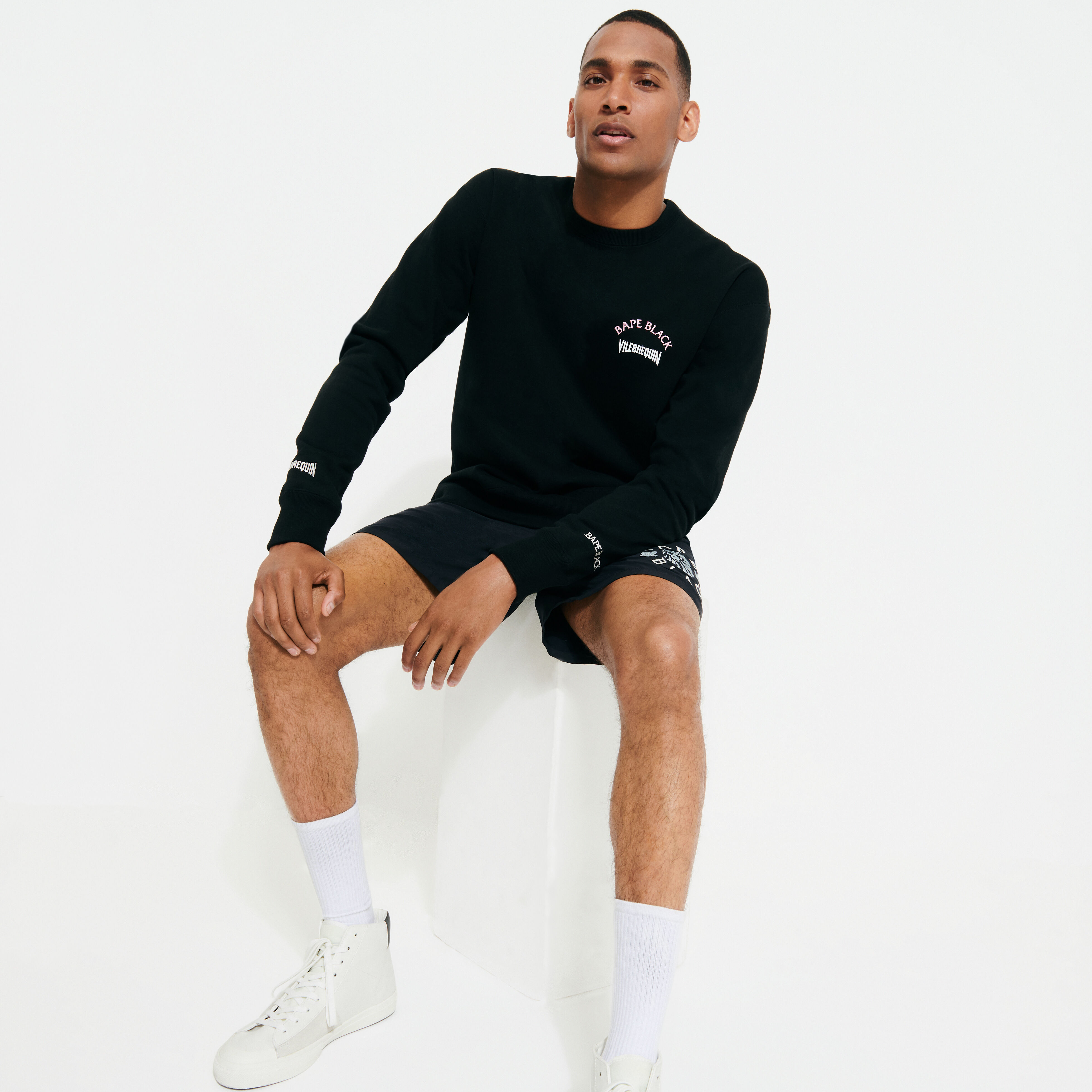 Men Swim Trunks Embroidered Logo - Vilebrequin x BAPE® BLACK