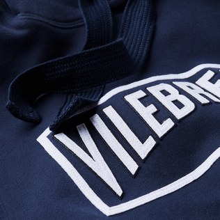 Men Cotton Hoodie Sweatshirt Solid Navy details view 1