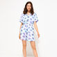 Bermudas de lino con estampado Flash Flowers para mujer Purple blue vista frontal desgastada