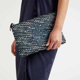 Neoprene Beach Pouch Pearl Black front worn view