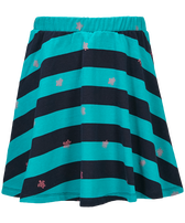 Girls Cotton Skirt Navy Stripes Tropezian green front view