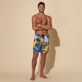 Men Long Swim Trunks Ultra-light and Packable Poulpes Aquarelle Navy front worn view