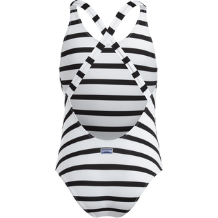 Girls One-piece Swimsuit Rayures Black/white back view