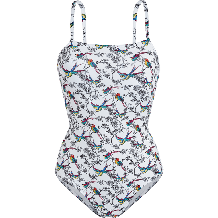 Women Crossed Back Straps One-piece Swimsuit Rainbow Birds - Swimming Trunk - Laure - White - Size XL - Vilebrequin