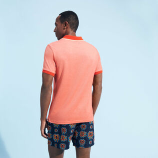 Men Cotton Changing Color Pique Polo Shirt Poppy red 背面穿戴视图
