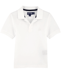 Polo garçon en piqué de coton uni Blanc vue de face