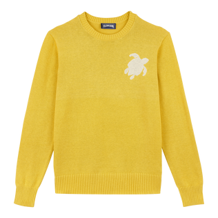 Men Cotton and Cashmere Crewneck Sweater Turtle Yellow front view
