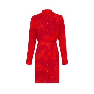 Vestido camisero de viscosa con estampado Flower Power para mujer Lipstick vista frontal